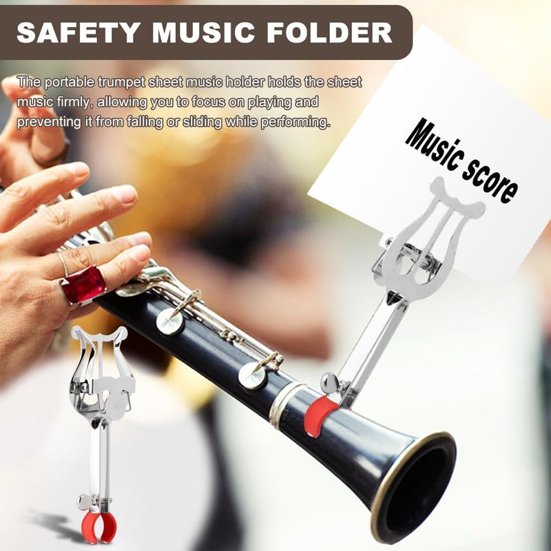 HONUTIGE Clarinet Lyre, Trombone Lyre Clip Metal Plating Clamp-On Music Clip Trumpet Trombone Sheet Music Clip General Musical Instruments Accessories for Beginners and Professionals 6.1 x 2.08 inch - Image 3